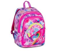 SJ GANG STYLE JAM GANG Advanced School Backpack JOYFUL PINS GIRL, Pink, 29L, Double Compartment, Rainbow Insert with Pins, Front Pocket, Bottle Pocket, Elementary School, Girl