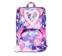 SJ GANG STYLE JAM GANG Big FLUFFY PINK GIRL Expandable School Backpack, Purple, 24 L, Side Zipper, Hairy Applications, Astronaut Keychain, Horrass Pocket, Elementals and