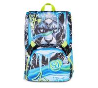 SJ GANG STYLE JAM GANG Big Glace Panther Boy Expandable School Backpack, Light Blue, 24 L, Side Zips, Maxi Side Removable Wings, Bottle Pocket, Elementary and Middle School, Child, Boy