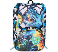 SJ GANG STYLE JAM GANG Big Metal Dragon Boy Expandable School Backpack, Blue, 24 L, Side Zips, Liftable Dragon Wings, Bottle Pocket, Elementary and Middle School, Child, Boy