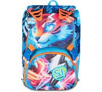 SJ GANG STYLE JAM GANG Big Space LED Boy Expandable School Backpack, Blue, 24 L, Side Zips, Luminous Device on Flap, Bottle Pocket, Elementary and Middle School, Child, Boy