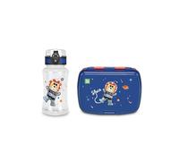 SJ Gang Style JAM Gang Blue School Lunch Box Set for Children with Internal Divider, Tray for Small Snacks and Airtight Bottle with Button Closure