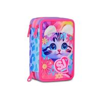 SJ GANG STYLE JAM GANG Cat & Air 3 Zip School Pencil Case, Pink, Triple Compartment with Pens, Pencils, Colours, Accessories Backpack, Elementary School, Girl