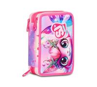 SJ GANG STYLE JAM GANG Cat LED 3 Zip School Pencil Case, Pink, Triple Compartment with Pens, Pencils, Colours, Accessories Backpack, Elementary School, Girl