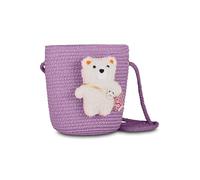 SJ Gang Style JAM Gang CUTY Mood Bucket, Lilac, Straw Effect, Soft Shoulder Strap, Drawstring Closure, Bear Applique, Gift Idea for Girls
