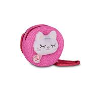 SJ Gang Style JAM Gang CUTY Mood Round Shoulder Bag for Children, Fuchsia, Straw Effect, Zip Closure, Soft Shoulder Strap, Furry Applique, Girl Gift Idea