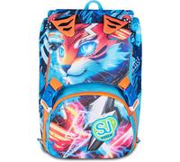 SJ GANG STYLE JAM GANG Big Space LED Boy Expandable School Backpack, Blue, 24 L, Side Zips, Luminous Device on Flap, Bottle Pocket, Elementary and Middle School, Child, Boy