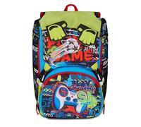 SJ Gang Style Jam Gang Expandable School Backpack, Black Red, FunnyGoal, Double Compartment Backpack Extensible Through Side Zips, Bottle Pocket, Elementary and Middle Schools, Child Boy