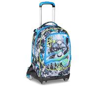 SJ GANG STYLE JAM GANG Glace Panther Boy 8 Wheels Jack School Trolley Light Blue, 34L, Removable, Use Backpack, Cross-over System, Concealed Shoulder Straps, Bottle Pocket, Elementary and Medium