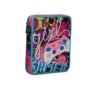 SJ GANG STYLE JAM GANG Gleamled Girl 2 Zip School Pencil Case - Double Compartment with Pencils, Pens and Markers - Pink, 25 x 19 x 5 cm, Cactus Flower, Taglia Unica, School