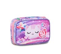 SJ GANG STYLE JAM GANG GLOWCAT Speed Pad Plus School Case, Purple, Equipped Monoscompartment, 45 Pieces, Removable Plates, Inner Pocket, Backpack Accessories, Elementary School, Girl