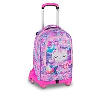 SJ GANG STYLE JAM GANG GLOWCAT Trolley Jack 8 Wheels, Pink, 34L, Decomposable, Crossover System, 3 in 1, Concealed Shoulder Straps, Bottle Pocket, Adjustable Bar, Elementary School, Girl