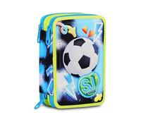 SJ GANG STYLE JAM GANG GLOWGAME 3D 3D Zip School Pencil Case, Blue, Triple Compartment, Shell with Embossed Football Ball, Equipped Pen Holder, 45 Pieces, Accessories Backpack, Elementary School