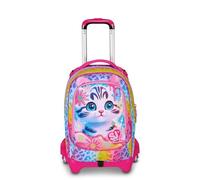 SJ GANG STYLE JAM GANG Jack 3 Wheels School Trolley Cat&Air, Fuchsia, 3 in 1, Triple Use Backpack with Detachable Trolley, 33 L, Elementary School Backpack, Girl Backpack