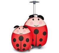 SJ Gang Style JAM Gang Ladybird Travel Trolley Backpack Set for Children, with Single Extendable Bar, 60 mm Wheels, Anti-Tilt Foot and Inner Tapes Lock Material