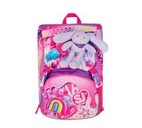 SJ GANG STYLE JAM GANG Large Expandable School Backpack, Fuchsia, Backpack with Inner Divider, Bottle Pocket, Matching Plush Bunny, 24 L, Elementary School Backpack, Girl Backpack, Fuchsia, Taglia