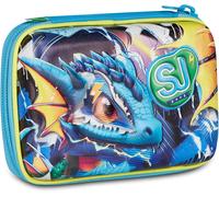 SJ GANG STYLE JAM GANG 3D Metal Dragon Boy Speed Pad School Case, Blue, Removable Plates, 45 Pieces, Stationery Set Included, 3D Case, Backpack Accessories, Elementary School, Child