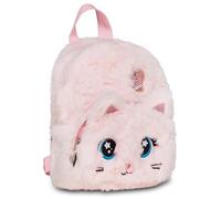 SJ GANG STYLE JAM GANG Mini Kitten Backpack for Girls in Pink Fur with Adjustable Straps, Sparkly Details and Personalised Sliders