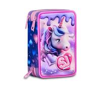 SJ GANG STYLE JAM GANG Pixie Unicorn 3D 3D Zip School Pencil Case, Pink, Triple Compartment, Shell with Unicorn in Embossed Design, Pencil Holder, 45 Pieces, Accessories Backpack, Elementary School