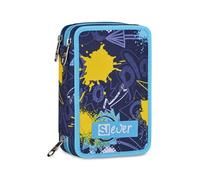 SJ GANG STYLE JAM GANG School Pencil Case 3 Zip, Blue, Triple Compartment Pen Holder Complete with Pens, Pencils, Colours, Backpack Accessories, Elementary Schools, Children, Blue, Modern