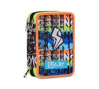 SJ GANG STYLE JAM GANG School Pencil Case 3 Zip, Blue, Triple Compartment Pen Holder Complete with Pens, Pencils, Colours, Backpack Accessories, Elementary Schools, Children, Blue, Modern