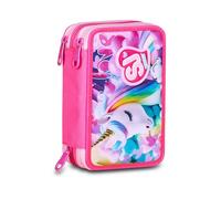 SJ GANG STYLE JAM GANG School Pencil Case 3 Zip, Fuchsia, Triple Compartment Pen Holder Complete With Pens, Pencils, Colours, Accessories Backpack, Elementary School, Girl, Fuchsia, Taglia Unica
