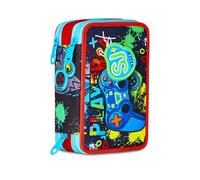 SJ GANG STYLE JAM GANG School Pencil Case 3 Zip, Multicoloured, Triple Compartment with Pens, Pencils, Colours, Accessories Backpack, Elementary School, Children, multi-coloured, Taglia Unica