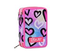 SJ GANG STYLE JAM GANG School Pencil Case 3 Zip, Pink, Triple Compartment with Pens, Pencils, Colours, Backpack Accessories, Elementary Schools, Girls, Pink, Modern