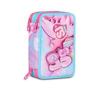 SJ Gang Style JAM Gang School Pencil Case 3 Zip Plushy Rabbit, Pink, Triple Compartment Pen Holder Complete with Pens, Pencils, Colours, Accessories Backpack, Elementary School, Girl