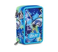 SJ GANG STYLE JAM GANG School Pencil Case 3 Zip, SJ Ever Cloudy Blue, Light Blue, Triple Compartment, Equipped Pen Holder, 45 Pieces, Accessories Backpack, Primary School, Children