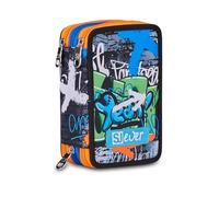 SJ GANG STYLE JAM GANG School Pencil Case 3 Zip, SJ Ever High Flames, Black, Triple Compartment, Equipped Pen Holder, 45 Pieces, Accessories Backpack, Elementary School, Children