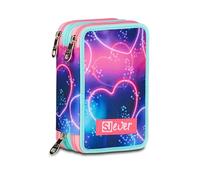 SJ GANG STYLE JAM GANG School Pencil Case 3 Zip SJ Ever, Purple, Triple Compartment Pen Holder Complete With Pens, Pencils, Colours, Backpack Accessories, Elementary School, Girl, purple, Taglia Unica