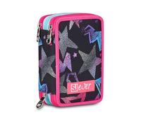 SJ GANG STYLE JAM GANG School Pencil Case 3 Zip, SJ Ever Star Drafts, Black, Triple Compartment, Equipped Pen Holder, 45 Pieces, Accessories Backpack, Elementary School, Girl