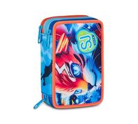 SJ GANG STYLE JAM GANG School Pencil Case 3 Zip Speed Animal Boy, Light Blue, Triple Compartment, 45 Pieces, Stationery Set Included, Practical Zip Closure, Primary School, Child