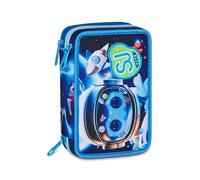 SJ GANG STYLE JAM GANG Space LED Boy 3 Zip School Pencil Case, Blue, Triple Compartment, 45 Pieces, Stationery Set Included, Practical Zip Closure, Primary School, Child