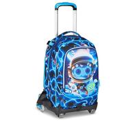 SJ GANG STYLE JAM GANG Space LED Boy Trolley Jack 8 Wheels, Blue, 34 L, Discomposable, Use Backpack, Cross-over System, Concealed Shoulder Straps, Bottle Pocket, Elementary and Medium, Child