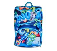 SJ GANG STYLE JAM GANG Space Ride Expandable School Backpack, Blue, 24L, Side Zips, Hidden Missile Wings, 3D Astronaut Application, Front Pocket, Bottle Pocket, Elementary School, Child