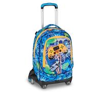 SJ GANG STYLE JAM GANG Trolley Jack 8 Wheels JOYFUL PINS Boy, Blue, 34L, Removable, Crossover System, 3 in 1, Concealed Shoulder Straps, Front Pocket with Removable Pins, Elementary School, Child
