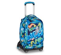 SJ GANG STYLE JAM GANG Trolley Jack 8 Wheels Space Ride, Blue, 34L, Decomposable, Crossover System, 3 in 1, Concealed Shoulder Straps, Front Pocket with 3D Astronaut, Primary School, Child