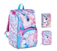 Sj Girl Glow Led Unicorn Extendable School Backpack By Seven for Primary Girl + 3 Tier Pencil Case + Diary 2026-2027 + 7 Snap Pens and Sequin Key Ring