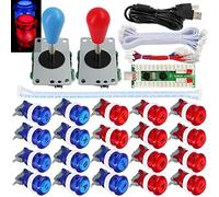 SJ@JX 2 Player Arcade Game Stick DIY Kit Buttons with Logo LED 8 Way Joystick USB Encoder Cable Controller for PC MAME Raspberry Pi Red Blue