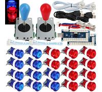 SJ@JX 2 Player Arcade Game Stick DIY Kit Buttons with Logo LED 8 Way Joystick USB Encoder Cable Controller for PC MAME Raspberry Pi Red Blue