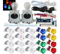 SJ@JX 2 Player Arcade Game Stick DIY Kit Buttons with Logo LED 8 Way Joystick USB Encoder Cable Controller for PC MAME Raspberry Pi Color Mix