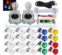 SJ@JX 2 Player Arcade Game Stick DIY Kit Buttons with Logo LED 8 Way Joystick USB Encoder Cable Controller for PC MAME Raspberry Pi Color Mix