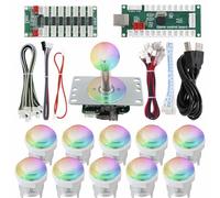 SJ@JX Arcade USB Encoder Kit with RGB LED Buttons & 4/8-Way Sanwa Joystick, Mechanical Black Switches, Plug & Play Game Controller for PC, MAME, Raspberry Pi, Windows
