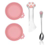 SJANE Cat Food Can Spoons & Can Lids | 4 Pcs | Multi-function Can Opener | Silicone Pet Food Can Covers | Stainless Steel Wet Food Spoon for Cats and Dogs(Pink)