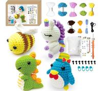 SJAOUT Crochet Kit for Beginners, 4Pcs Animal Crochet Kit for Adults Include Videos Tutorials, Yarn, Eyes, Stuffing, Crochet Hook, Instructions, Kids Boys Girls Birthday Gifts