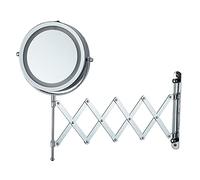 SJASD LED Wall Mounted Makeup Mirror, Extendable LED Cosmetic Mirror Shaving Mirror Double Sided Magnifying Powered by 4 x AAA Batteries (Not Included),7inch,5X Magnifying