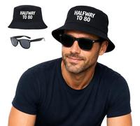 SJAUBKJOG 40th Birthday Gifts for Men Halfway to 80 Bucket Hat with Sunglasses 1986 Birthday Gifts for Men Novelty Party Outfit Accessories Humorous Keepsake Celebration Red