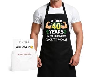 SJAUBKJOG Funny 40th Birthday Gifts For Men, Adjustable Waterproof Mens Apron For Outdoor BBQ Grilling, 3 Pcs Novelty Chefs Apron Set With Greeting Card And Envelope, 40th Birthday Gift Ideas